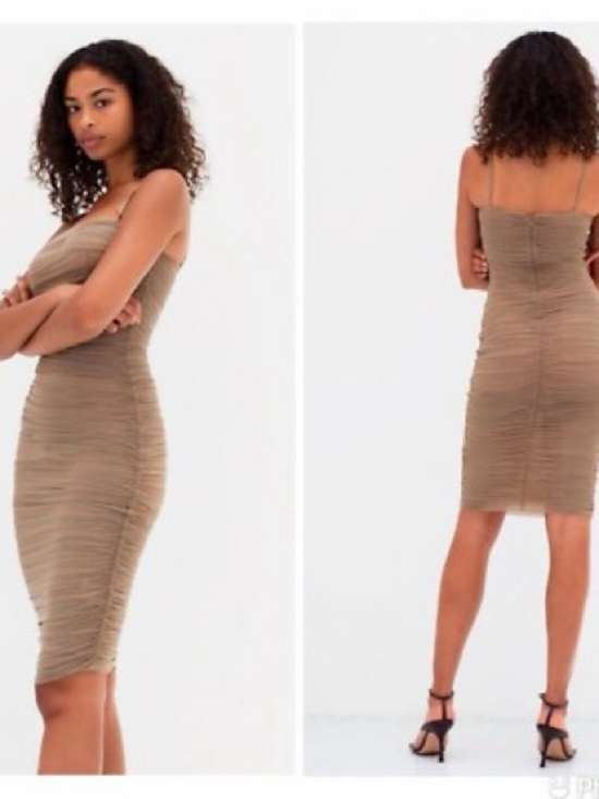Aritzia Dresses & Skirts - Aritzia (babaton) orange  Ruched Spaghetti-Strap Midi Dress